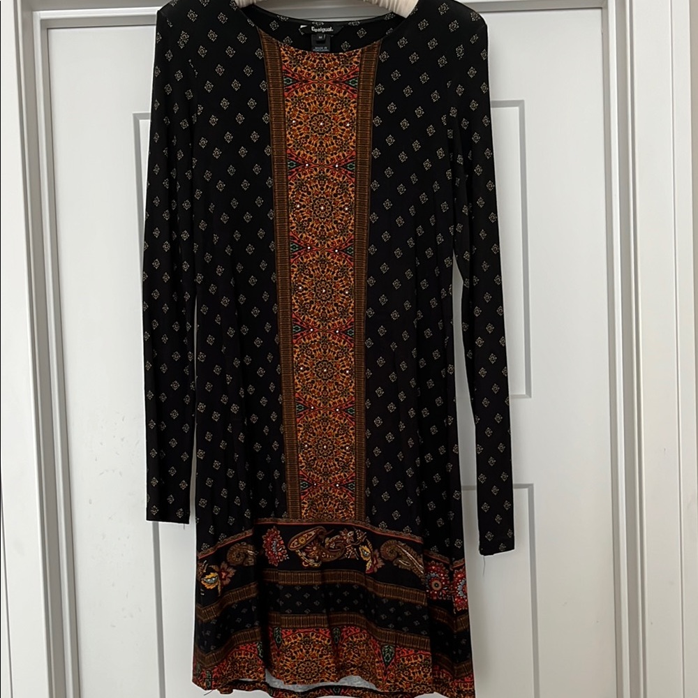 Desigual Black and Red Long Sleeve Sheath Dress